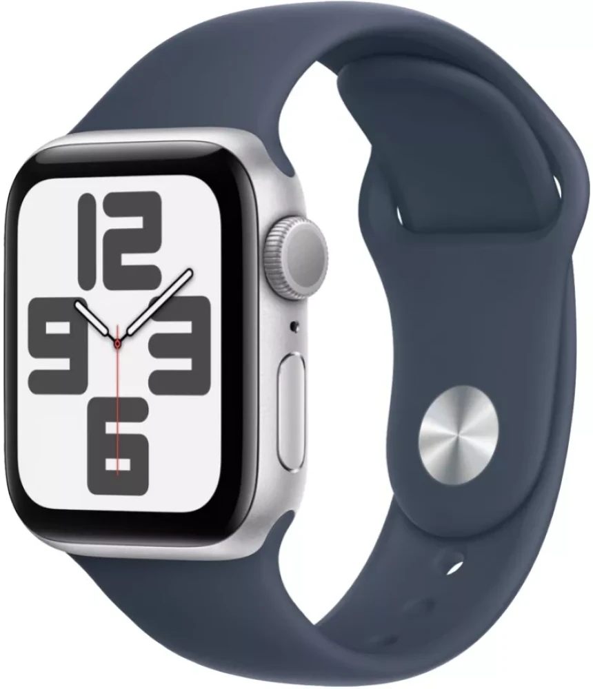 Умные часы Apple Watch SE 2023 40 мм (алюминиевый корпус, серебристый/грозовой синий, спортивный силиконовый ремешок) - фото