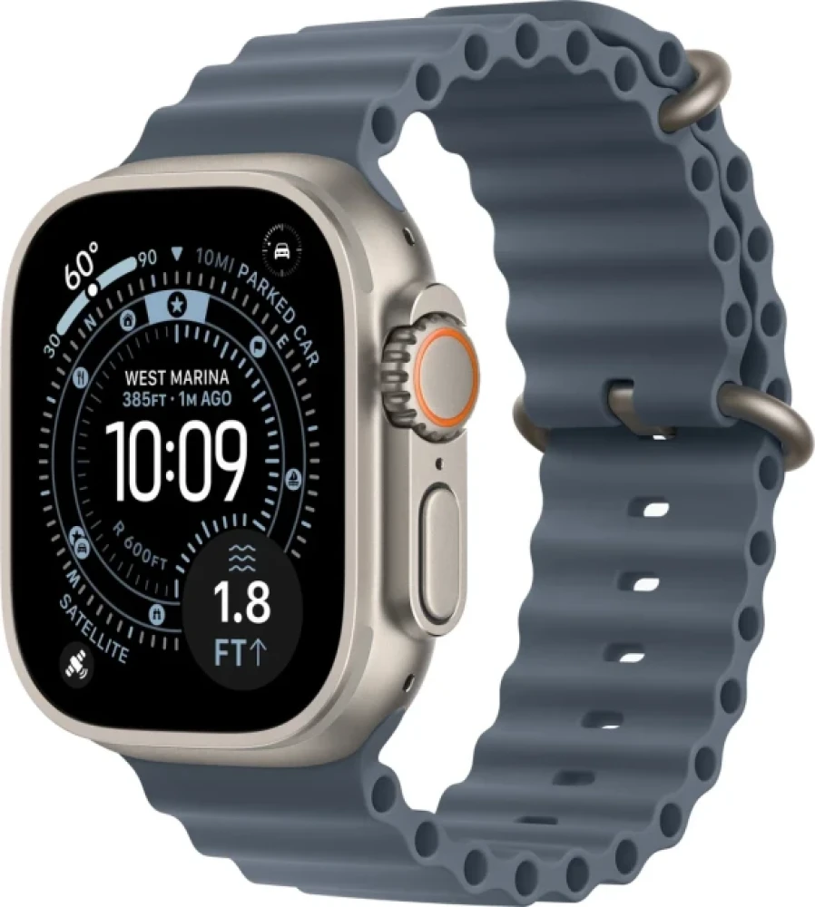 Умные часы Apple Watch Ultra 3 LTE 49 мм (титановый корпус, природный/синий, ремешок из эластомера - фото