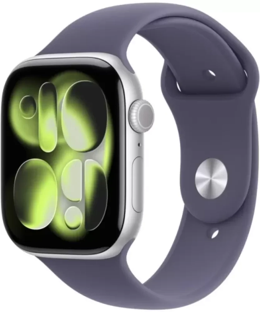 Умные часы Apple Watch Series 11 46 мм (алюминиевый корпус, серебристый/фиолетовый туман, спортивный силиконовый ремешок M/L) - фото