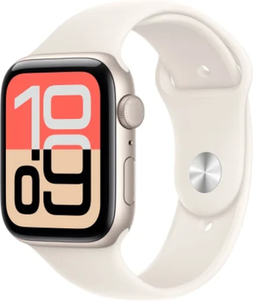 Умные часы Apple Watch SE 3 44 мм (алюминиевый корпус, звездный свет/звездный свет, спортивный силиконовый ремешок M/L) - фото