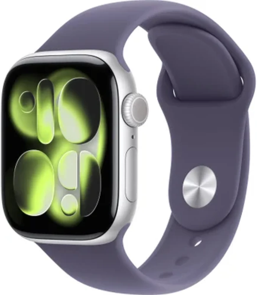 Умные часы Apple Watch Series 11 42 мм (алюминиевый корпус, серебристый/фиолетовый туман, спортивный силиконовый ремешок S/M - фото