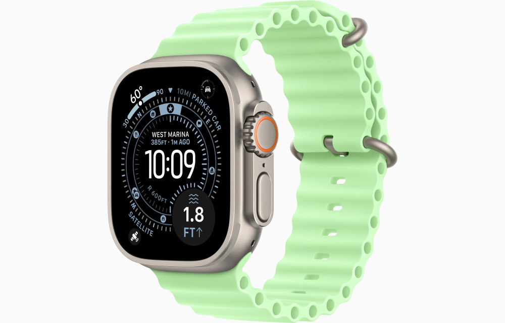 Умные часы Apple Watch Ultra 3 LTE 49 мм (титановый корпус, природный/салатовый, ремешок из эластомера) - фото